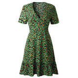Robe Leopard Évasée Vert | Leopard Plus