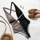 Maillot de Bain Leopard une Pièce à Découpe Frontale Gris | Leopard Plus