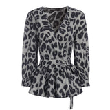 Top Leopard Marron à Col V Beige | Leopard Plus