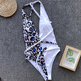 Maillot de Bain Leopard une Pièce à Découpe Frontale Rouge