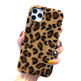 Coque Léopard Iphone en Velours Marron