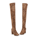 Cuissardes Léopard Marron à Talons Carrés pour Femme | Leopard Plus