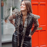 Chemise Leopard Col Lavallière et Manche Bouffante