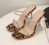 Sandales Leopard à Brides - Cristal & Talons Évasés Transparents | Leopard Plus