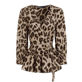 Top Leopard Marron à Col V Marron | Leopard Plus