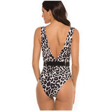 Maillot de Bain Leopard Une Pièce Plongeant Ceinture
