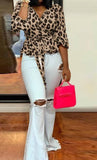Top Leopard Marron à Col V Look | Leopard Plus