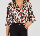 Chemisier Leopard Col V à Manches | Leopard Plus