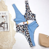 Maillot de Bain Leopard à Manche Unique & Découpe Latérale - Bleu | Leopard Plus