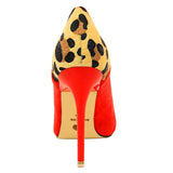 Talon pour Escarpins Leopard Bicolore en Daim Rouge | Leopard Plus
