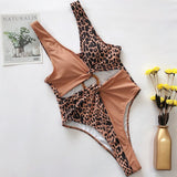 Maillot de Bain Leopard à Manche Unique & Découpe Latérale - Kaki | Leopard Plus