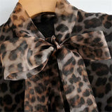 Chemise Leopard Col Lavallière et Manche Bouffante