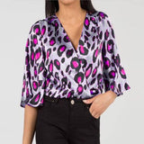Chemisier Leopard Col V à Manches | Leopard Plus