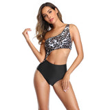 Maillot de Bain Leopard Manche Unique et Bas Noir