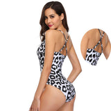 Arriere Maillot de Bain Leopard Croisé à l'Arrière Noir & Blanc | Leopard Plus