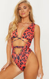 Maillot de Bain Leopard Une Pièce à Découpes Rose | leopard Plus