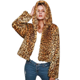 Manteau Leopard en Fourrure et Capuche