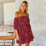 Robe Leopard Col Bardot Rouge | Leopard Plus