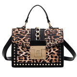 Sac à Main Leopard Clouté avec Boucle Dorée Noir [ Leopard Plus