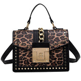 Sac à Main Leopard Clouté avec Boucle Noir & Doré | Leopard Plus