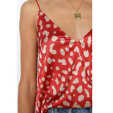 Top Leopard Fluide Bretelles Fines Rouge | Leopard Plus