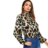 Top Leopard Vert Manche Bouffante Style | Leopard Plus