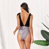 Vue de Dos Maillot de Bain Leopard Col Plongeant Haut Noir | Leopard Plus