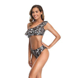 Bikini Leopard Une Épaule Feuilleté | Leopard Plus