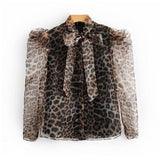 Chemise Leopard Col Lavallière et Manche Bouffante