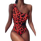 Maillot de Bain Leopard à Manche Unique & Découpe Latérale