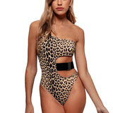 Maillot de Bain Leopard à Manche Unique & Découpe Latérale