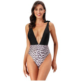 Maillot de Bain Leopard Col Plongeant Haut Noir | Leopard Plus