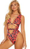 Maillot de Bain Leopard Une Pièce à Découpes & Lanières | Leopard Plus