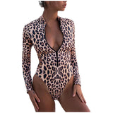 Maillot de Bain Leopard Une Pièce Zip Manche Longue | Leopard Plus