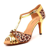 Sandales à Talon Leopard et Lanières Dorées | Leopard Plus