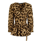 Top Leopard Marron à Col V | Leopard Plus