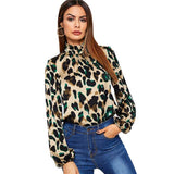 Top Leopard Vert Manche Bouffante | Leopard Plus