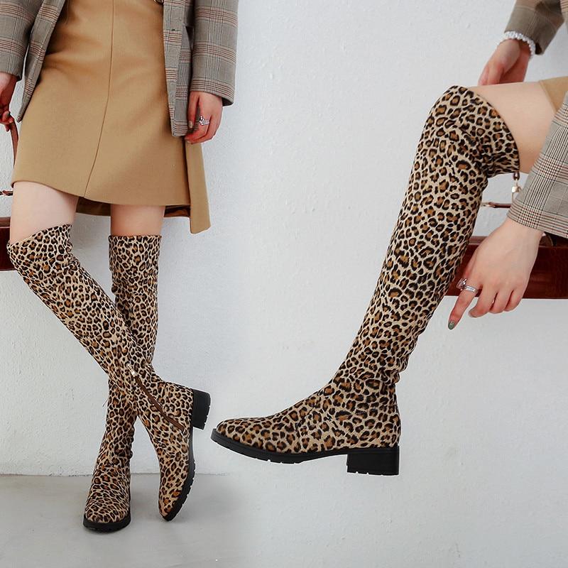 Bottes Leopard a Talons plats et Bouts Arrondis