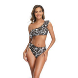 Bikini Leopard Une Épaule Feuilleté | Leopard Plus