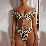 Bikini Brésilien Leopard Push Up à Nœud