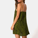 Robe Leopard Verte Courte a Bretelles | Leopard Plus