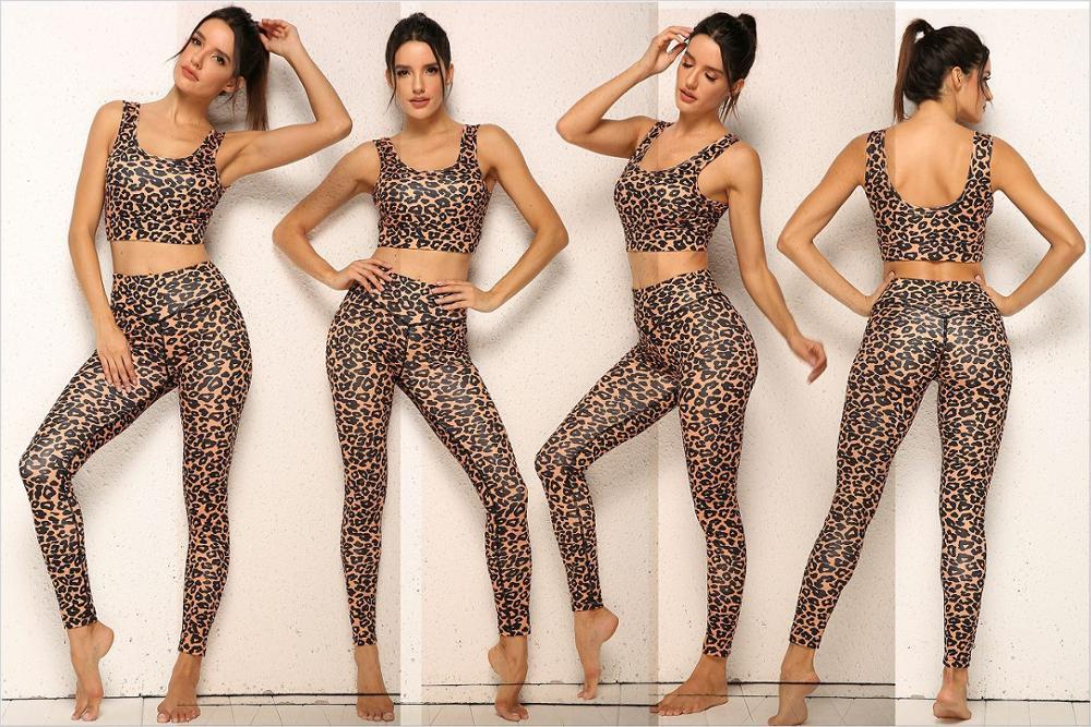 Legging Yoga Léopard Ensemble Sport Femme Fitness - Soutien-gorge Sportif Legging Taille Haute Motif Léopard Tenue Fitness Confort
