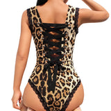 Body Leopard Dos à Lacets Ruban Noir
